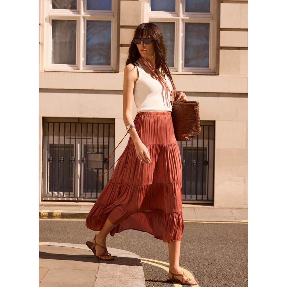 Mint Velvet Orange Satin Midi Skirt
